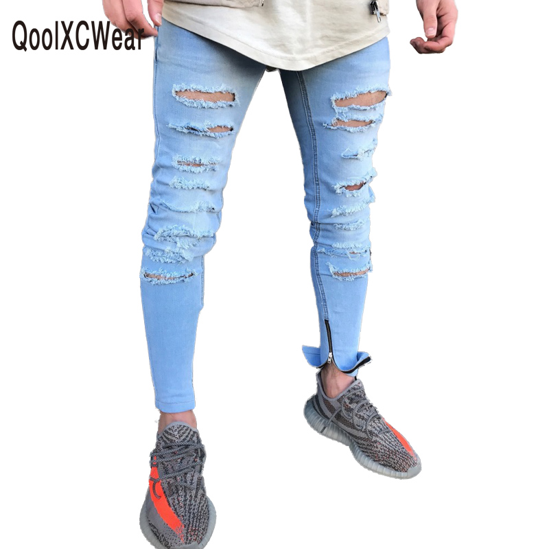 

new Jeans Hole Jogger Skinny Jeans Men Biker Pencil Pant Mens Zipper Ripped, 1850