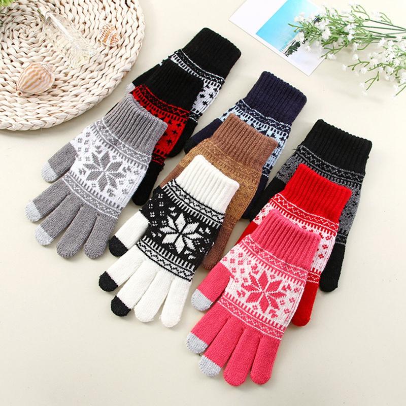 

Five Fingers Gloves 9Pairs Winter Warm Knitted Christmas Press Sn Men's And Women's Wool Plus Velvet Snow Glove