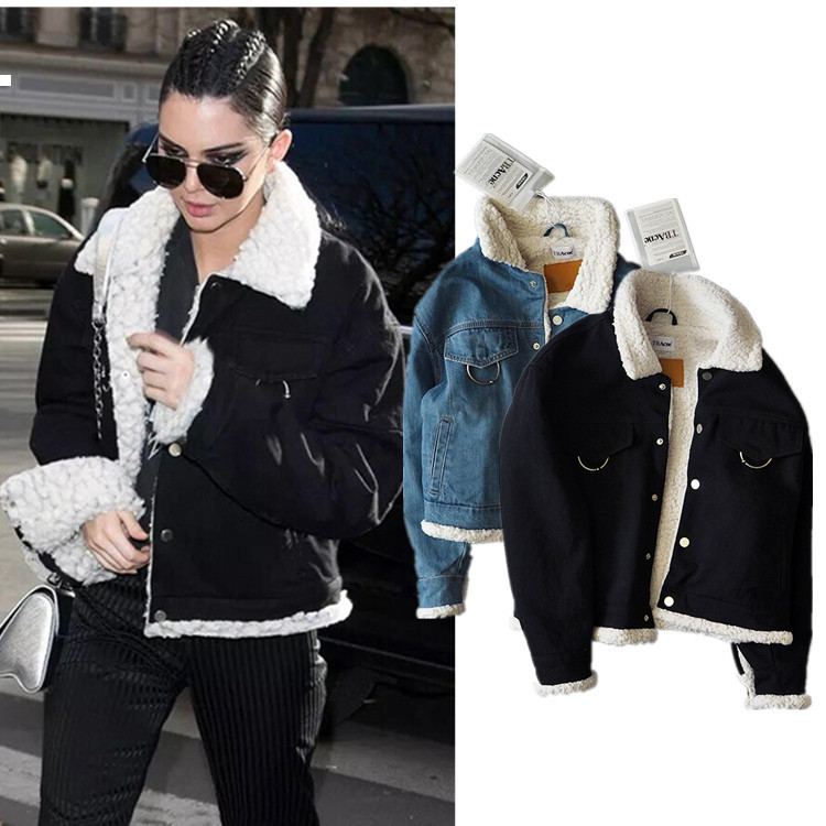 

Jenny 2021 New Kendall Celebrity Black Cotton Wool Short Winter Denim Jacket Autumn Designer Woman Clothes 21t4 48UO, Blue.