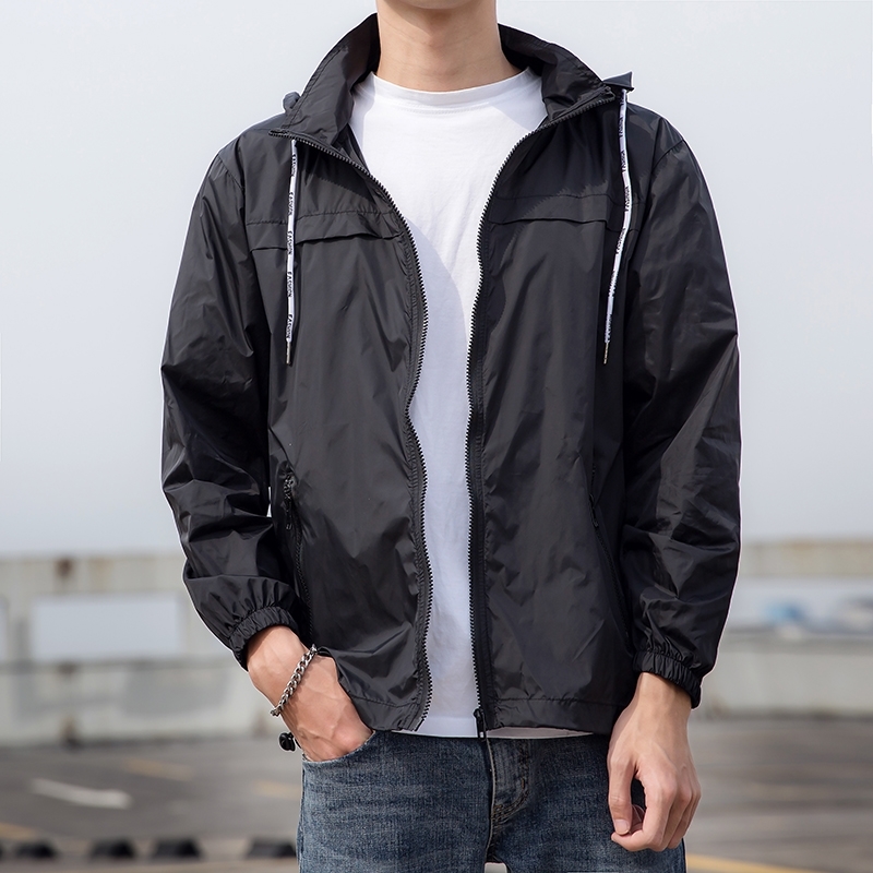 

Summer Thin Jacket Men Hooded Quick-drying Mens Windbreaker Sunscreen Coat Male Light fabrics Outdoor Travel Jackets for Men 201014, Gray