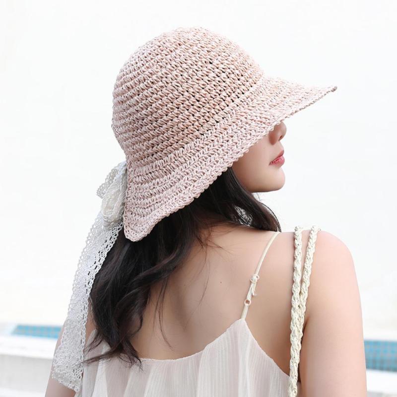 

Fashion Women Straw Weave Lace Tie Wide Visor Sun Protection Hat Beach Sunhat Sun Protection Hat Beach Sunhat, Khaki