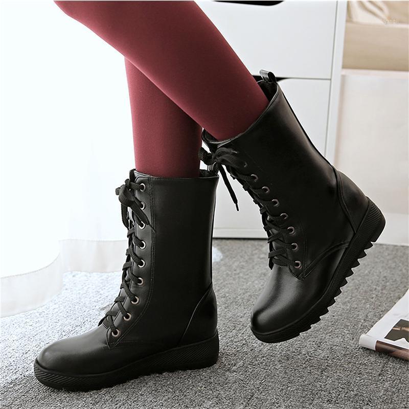 

Dilalula Big Size 34-43 New Snow Boots Non-slip Lace Up Height Increasing Shoes Woman Casual Winter Spring Mid Calf Boots1, Black add fur