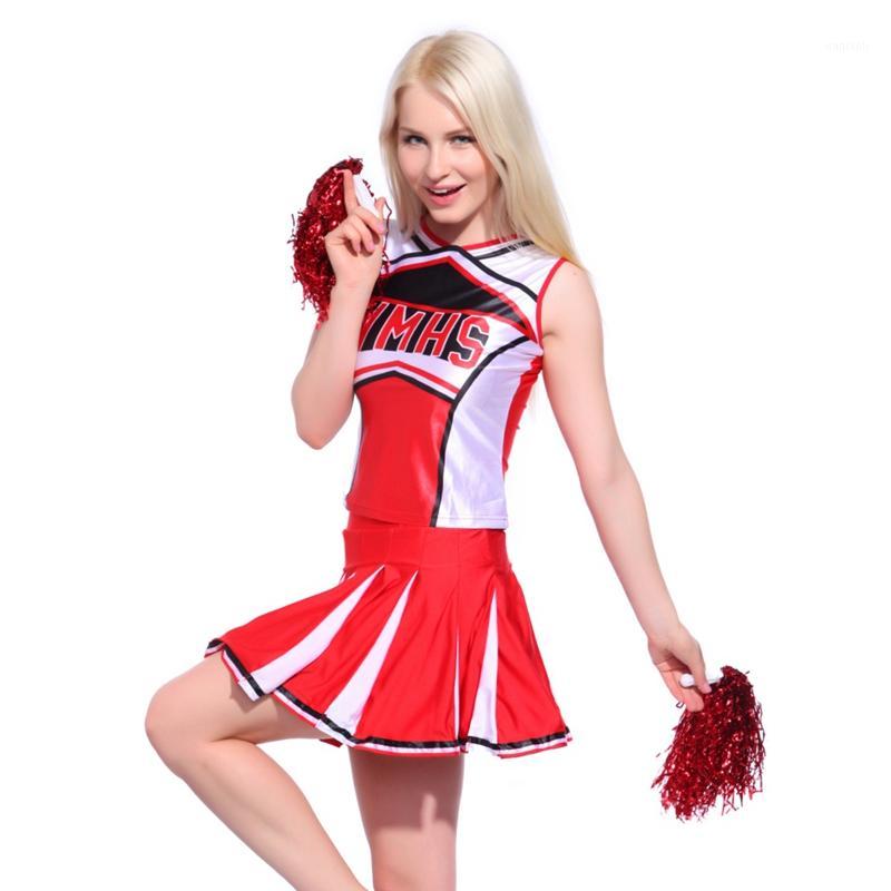 

Ladies Sexy Tank top Petticoat Pom Cheerleader 2 Pcs Suit High School Girls Cheer Musical Glee Baseball Cheerleader Fancy Dress1