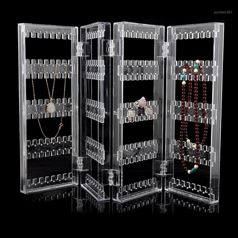 

Behogar 4-Panel Foldable Transparent Acrylic Jewellery Display Stand Rack Holder Organizer for Earrings Studs Necklace Bracelets1, As pic