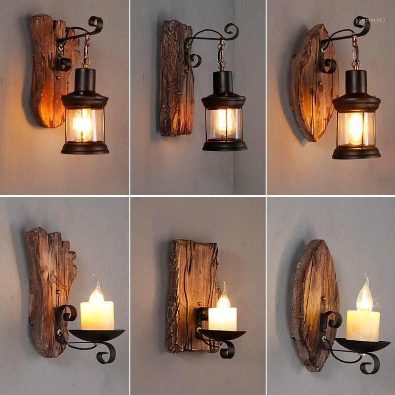 

Retro Rural Wood Wall Lamps Creative Living Room Corridor Decoration Light Restaurant Bedside Solid Wood Glass Cover Wall Lights1
