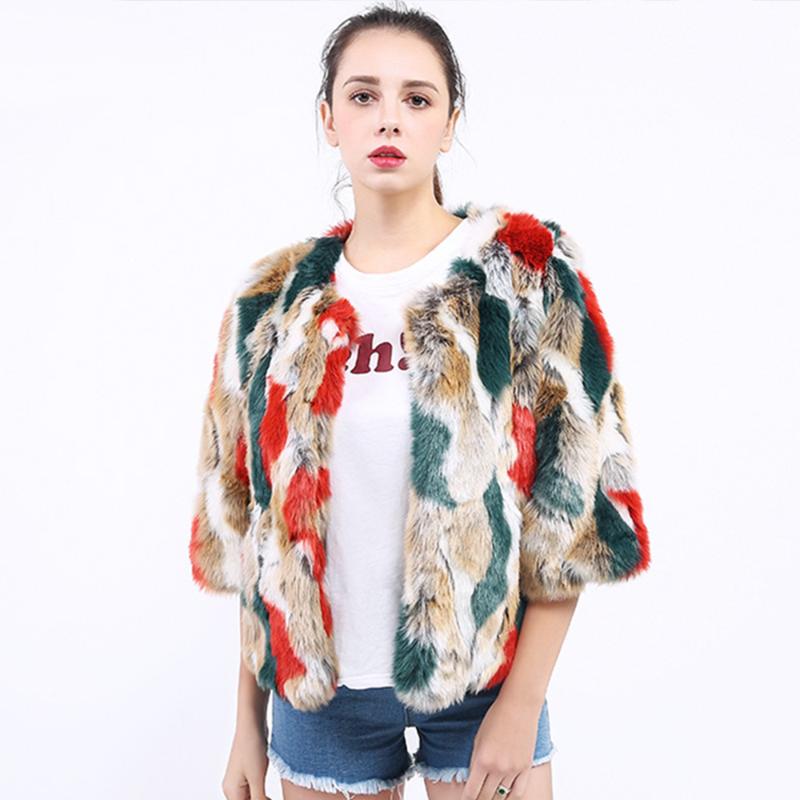 

New Arrival 2020 Women Faux Fur Coat Gradual Color Faux fur Jacket Half Sleeve Coats Women Fashion Streetwear PC285, Red