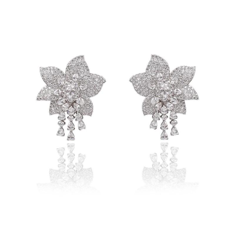 

Cubic Zircon Flower Earrings for Wedding, Crystals Bride Earring for Women Girl Gift Party Jewelry CE10916