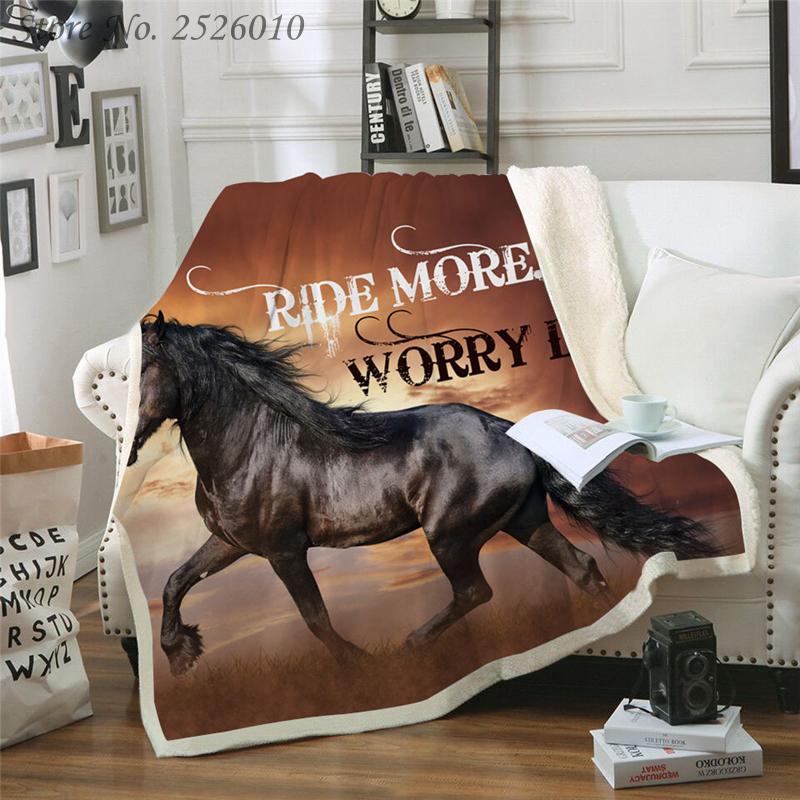 

Throw blanket Galloping horse 3D Velvet Plush Blanket Bedspread For Kids Girls Sherpa Couch Quilt Cover Travel 08