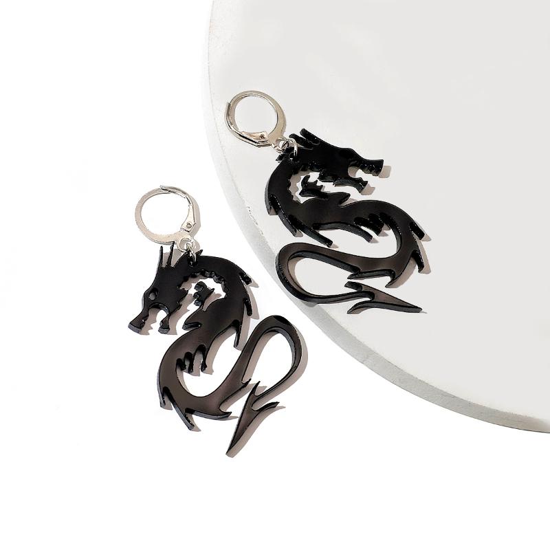 

AMORCOME Punk Hip Hop Dragon Acrylic Drop Earrings Mirror Surface Animal Statement Earrings 2021 Chinese Style Party Jewelry
