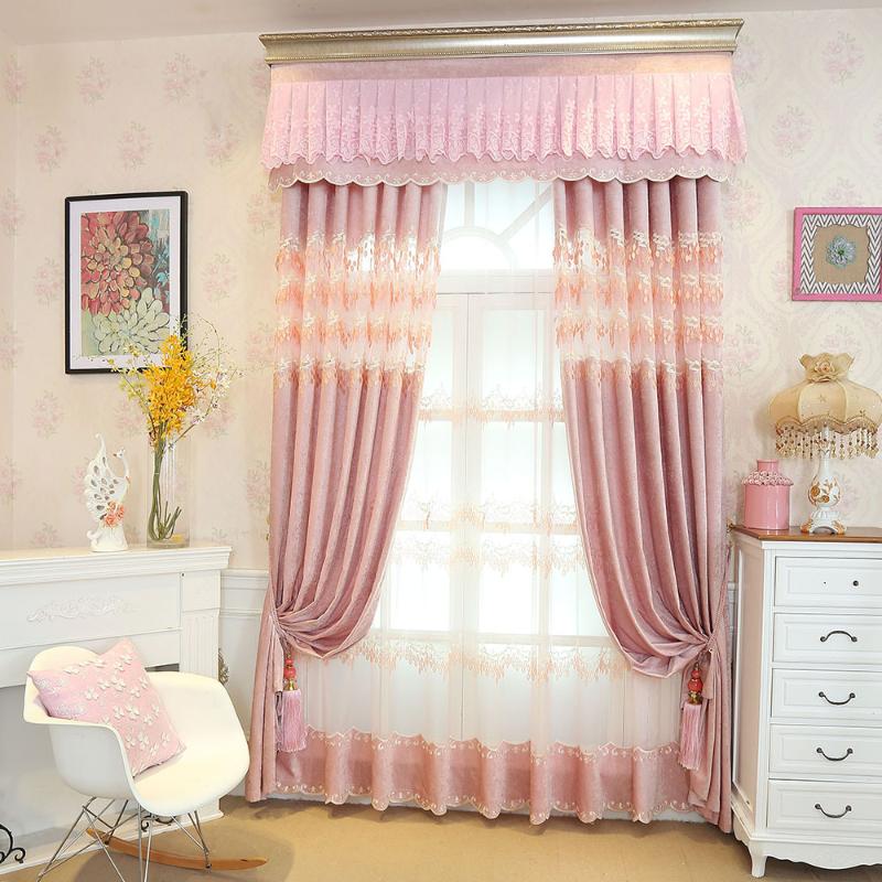 

Custom curtians for Living Room Bedroom Pink Embroidered Curtain European Chenille Hollow Relief Curtain General Pleat, Tulle