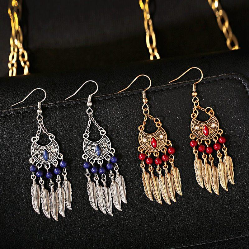 

Ethnic Gypsy Silver Color Water Drop Tassel Earrings For Women Handmade Vintage Stone Beads India Earrings Oorbellen