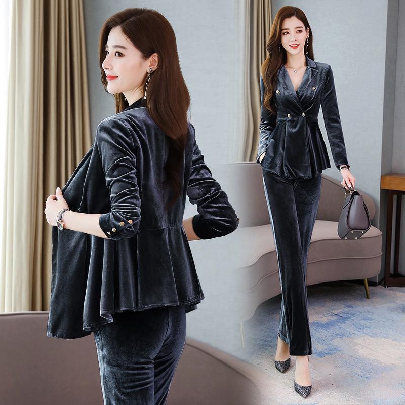 

suit female age season fashion women's clothing han edition aristocratic temperament wide-legged pants two-piece outfit, Black