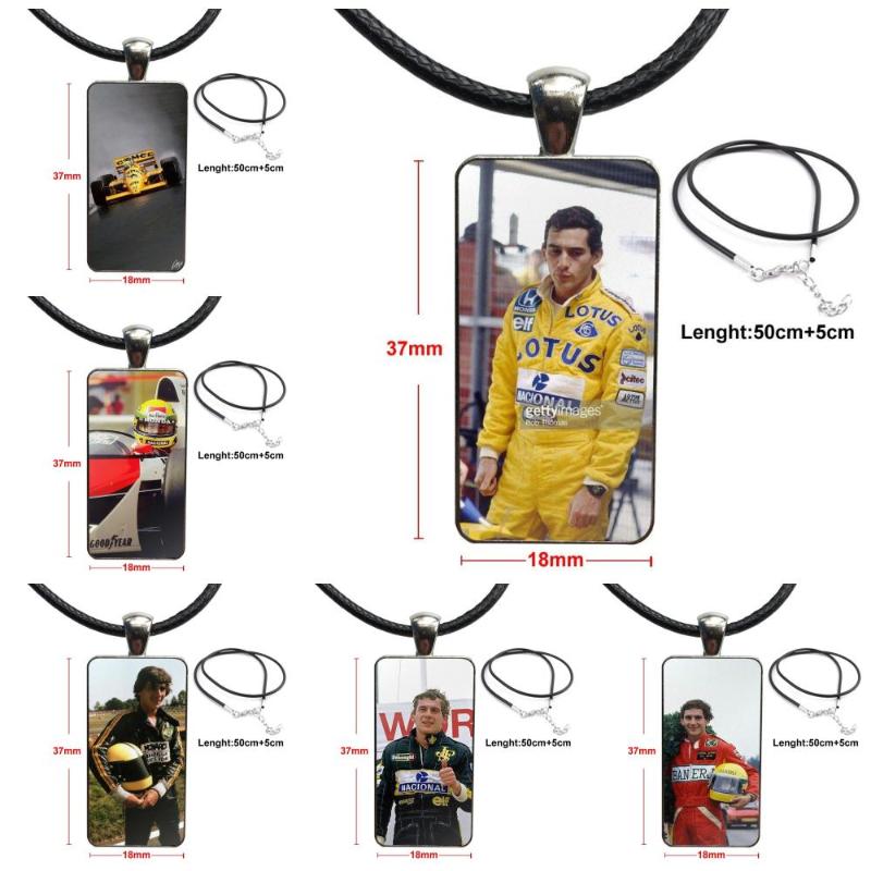 

Hot Ayrton Senna For Wedding Glass Pendant Necklace Handmade Half Pendant Rectangle Necklace