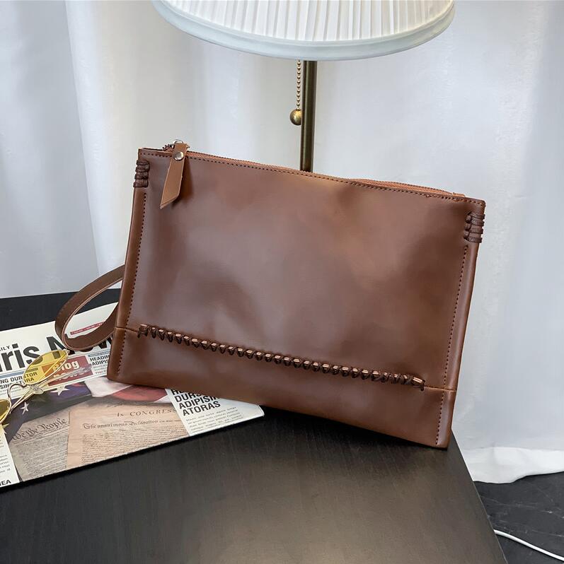 

Factory wholesale men bag retro crazy horse leather mens wrist handbag simple Joker leathers envelope bags business large clutch wallet, Brown(boutique box)