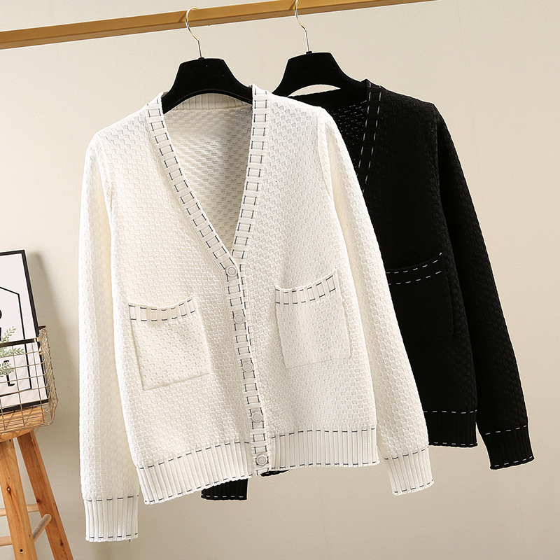 

2021 New Spring Autumn Women Sweatercardigan Knitted Loose Outwear Coat v Neck Open Cardigans Fashion Casual Female Top Psli, White b325