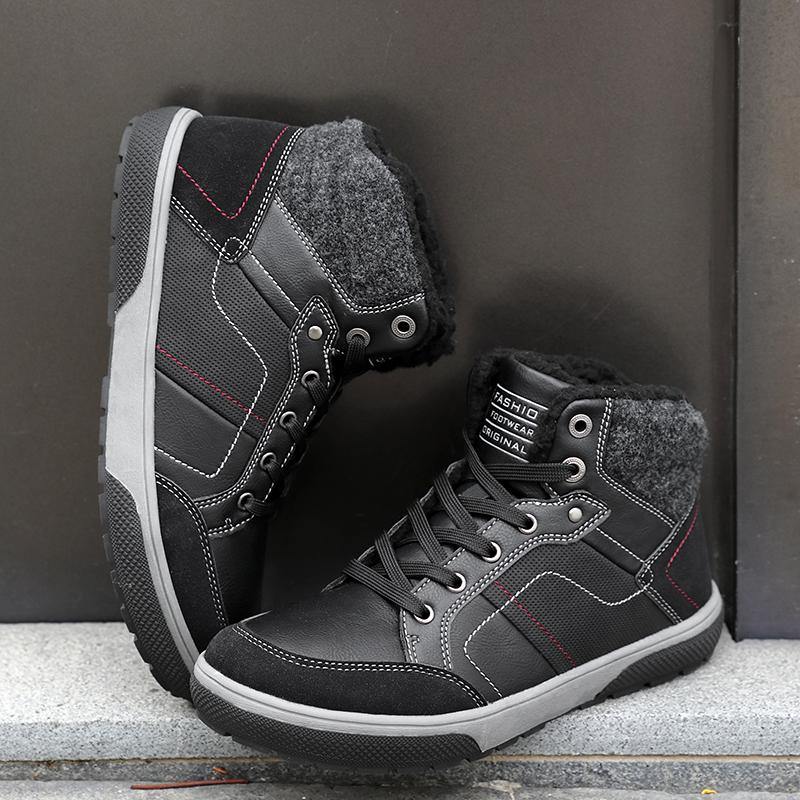 

Winter Men Snow Boots Snow Boots Warm with Fur Short Plush Non-slip Male Ankle Waterproof Work Shoes Men Motorcycle, Black