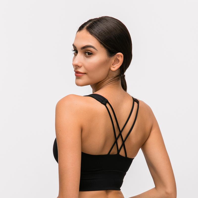 

Nepoagym Cross Back Sport Bra Top Strappy Women Push Up Bra Brushed Fabric Workout Soft Padded Long Yoga Bras, Grey