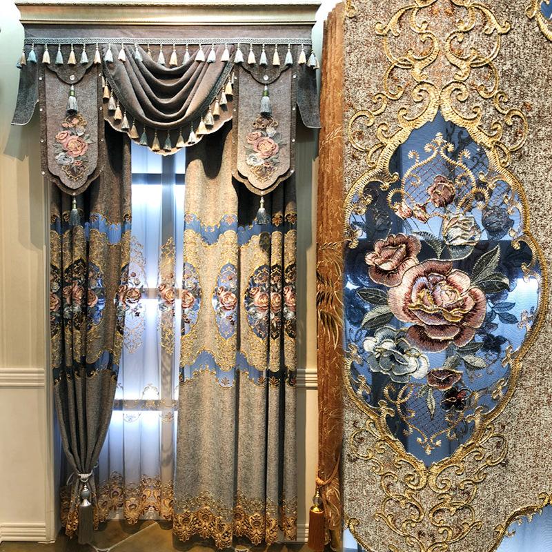 

High-grade European Pastoral Curtains for Living Room Hollow Chenille Curtains for Bedroom Embroidery Curtain Tulle