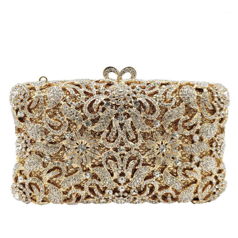 

Double Flower Women Gold Flower Crystal Evening Purses and Handbags Ladies Party Cocktail Rihnestones Clutch Bag Wedding Bag1