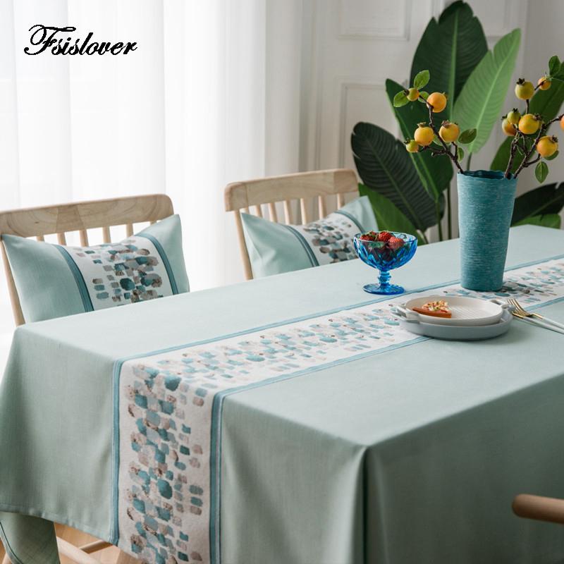

FSISLOVER New Stylish Waterproof Decorative Table Cloth Green Tablecloth Rectangular Dining High Quality Polyester Table Cover, S1