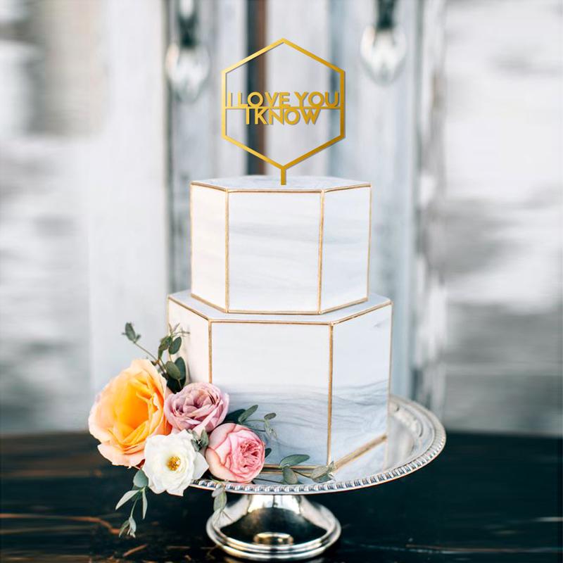 

I Love You I know Hexagon Cake Topper, Geometric Wedding Cake Topper decoration, Laser Cut Topper, Wood Toppers