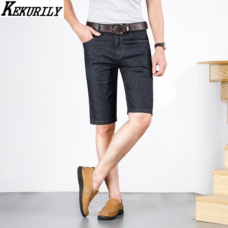 

Business Casual Knee Length Jeans Mens Summer Stretch Straight Jeans for Men Plus Size Clothing Mulberry Silk Denim Shorts Pants, Black gray