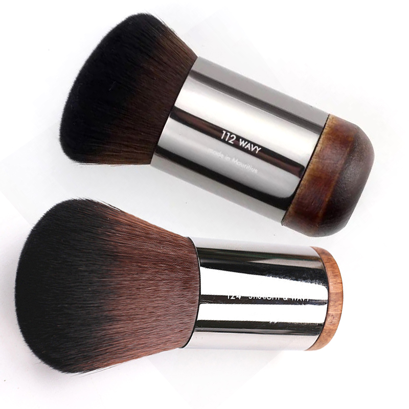 

MUF 112/124# Makeup Brush KABUKI Foundation Loose Powder Contour Brush Natural Wood Buffing Beauty Tool brocha maquiagem