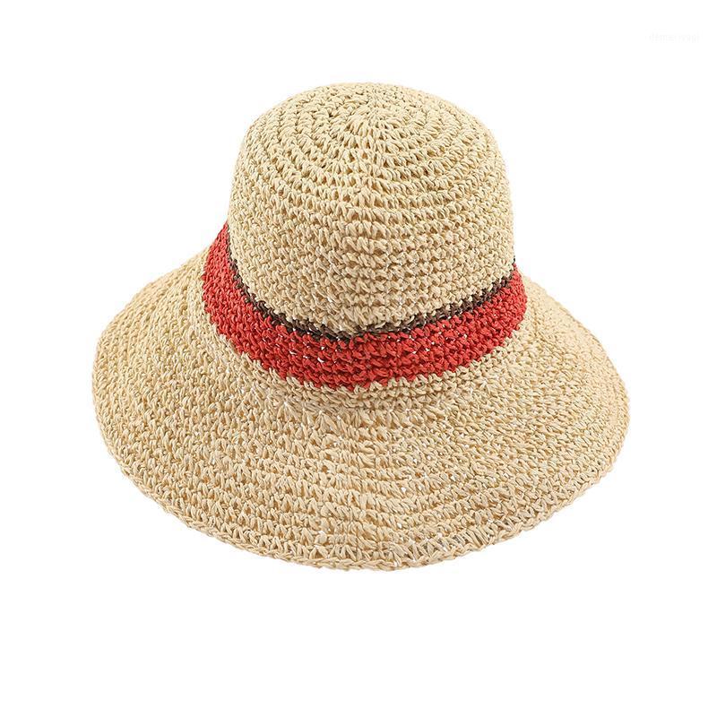 

Ladies New Fisherman Hat Pure Color Personalized Hand-woven Sunshade Striped Dome Curling Big Brim Female Hat1