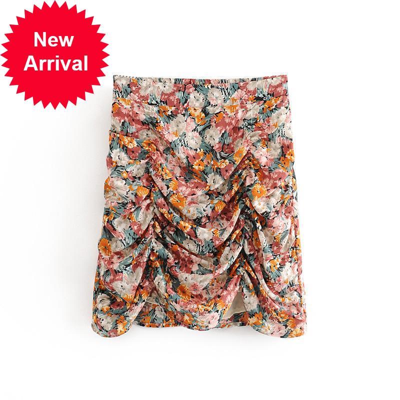 

2021 New Design of the Feminine Brand Elegant Floral Fashion Plied High Waist Skinny Mini Skirt New Boho Beach Casual Vintage Clothes I1cp, Beige