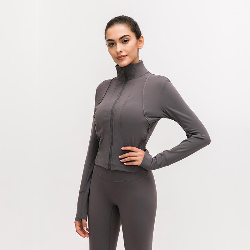 

2020 New Autumn and Winter Stand Collar Slim-Fit Yoga Clothes Brushed Nude Fitness Jacket Zipper Casual Sports Jacket for Women1, 03