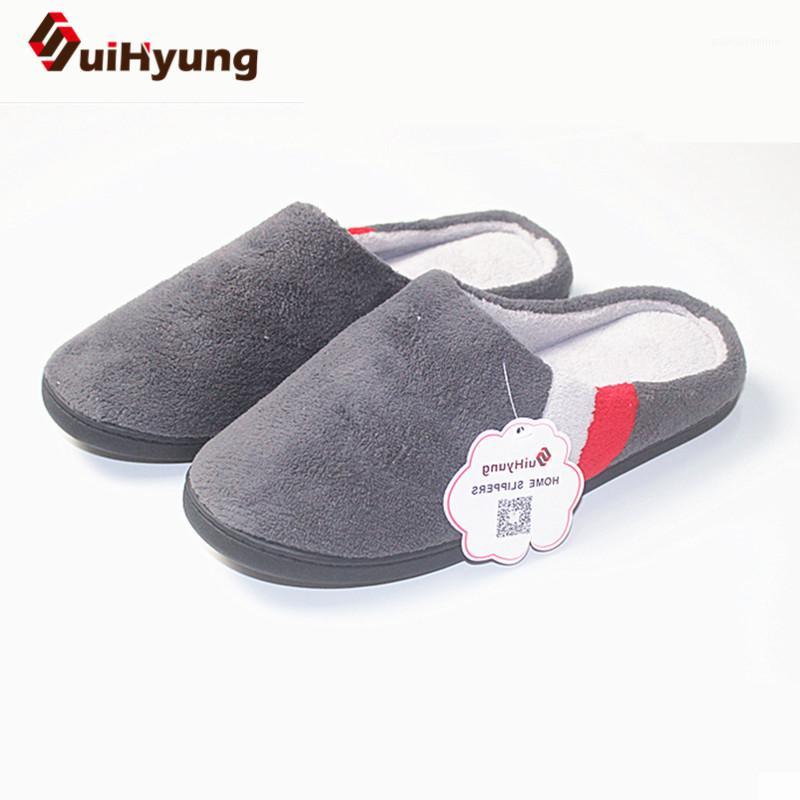

Winter New Men's Cotton Slippers Quality Coral Velvet Warm Indoor Shoes Non-slip Soft Bottom Shoes Home Floor Slippers1, Gray