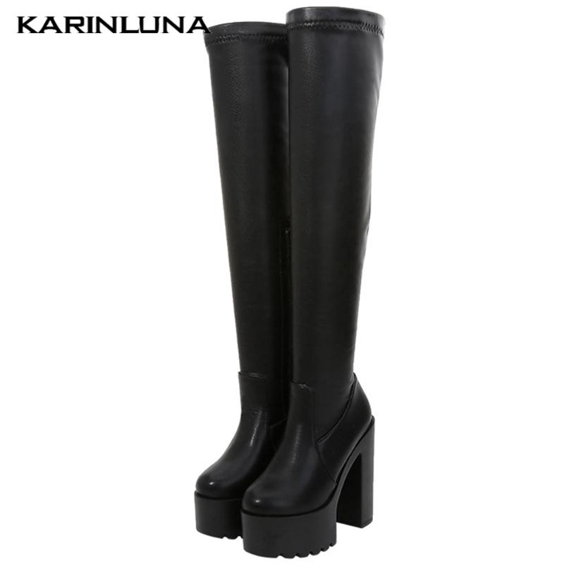 

High Heels Fashion Brand New Design woman shoes Big Size 39 Platform Round toe Over-the-knee Boots Autumn Winter Solid, White pu