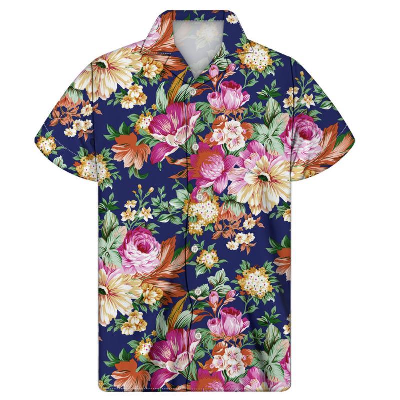

WHEREISART Tropical Flowers Prints Male Loose Casual Stand Shirts Tops Holiday Beach Quick Dry Shirts Hawaiian Short Sleeve, Hmab025z77