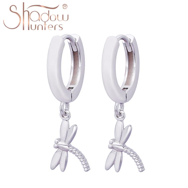 

SHADOWHUNTERS Sterling Silver 925 Dragonfly Drop Earrings For Women Trendy Jewelry Silver Animal Insect Huggies Earring For Gift