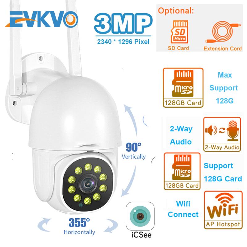 

EVKVO 3MP PTZ Speed Dome Wifi Camera Mini Outdoor 3MP Montion Detection CCTV Camera Wireless Home Surveillance IP