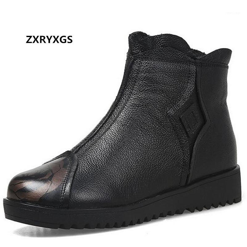 

2020 New Classic Printing Top Soft Cowhide Wool Boots Women Genuine Leather Boots Winter Snow Shoes Fashion Ladies Flat1, Black 002