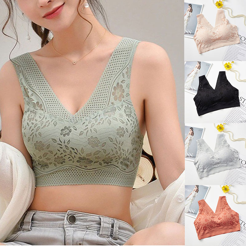 

Wholesale Women Bra Tank Camisole Top Crop Tank Top for Sports Yoga Sleeping Lace Bra Vest Comfortable Underwear, Green