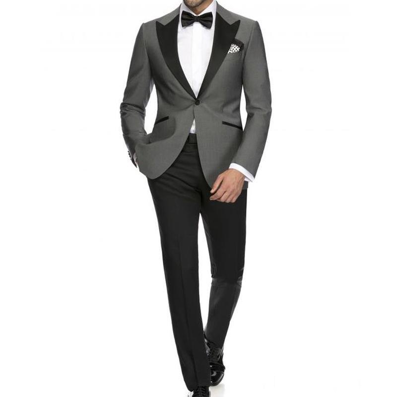 

Handsome One Button Grey Wedding Men Suits Peak Lapel Two Pieces Business Groom Tuxedos (Jacket+Pants+Tie) W1306, Same as image