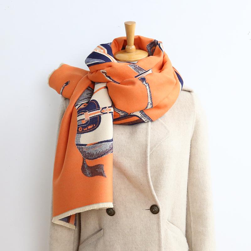 

Scarves Winter Double Sided Scarf Women Cashmere Warm Pashmina Foulard Lady Horse Thick Soft Shawls Wraps