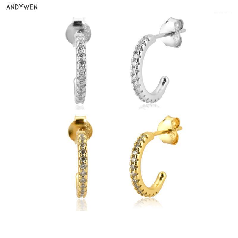 

ANDYWEN 100% 925 Sterling Silver Simple Hoops Women Luxury Earring Aros Plata 925 Mujer Clear CZ Circle Loops Jewelry For Rock1