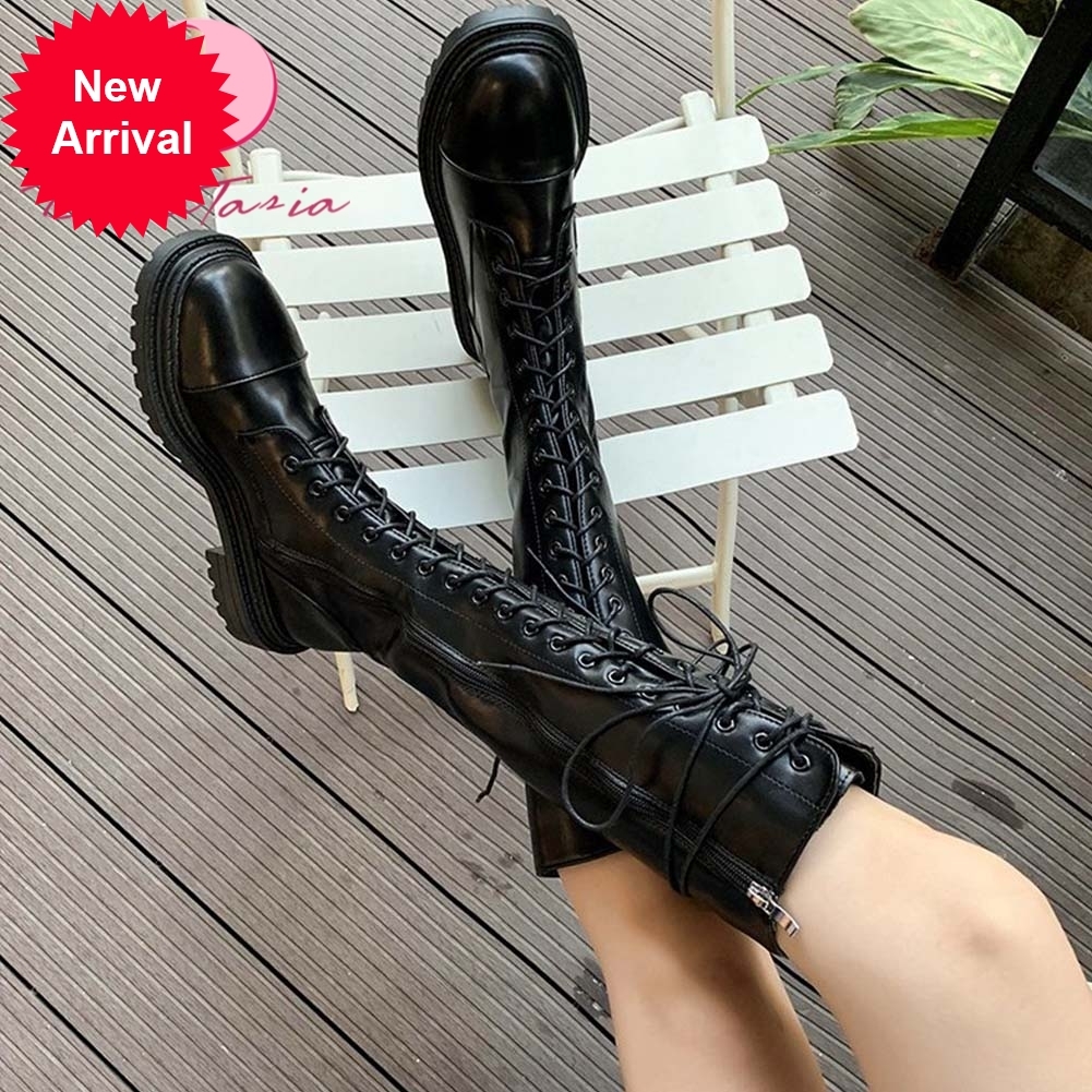 

2021 The New New Fashionable Chunky Ladies Knee Jumps High Cross Strapped Boots Casaul Street Nice Woman Shoes Fds4, Black
