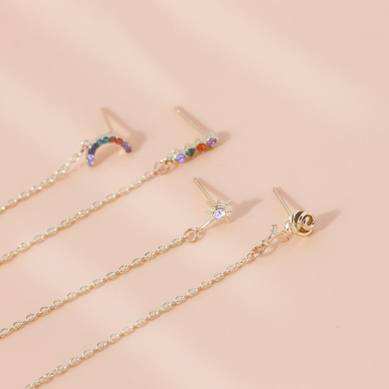 

4Pcs/Set Boho Rhinestone Rainbow Stars Flowers Chain Stud Earrings for Women Earring Set 2020 Fashion Party Jewelry Accessories