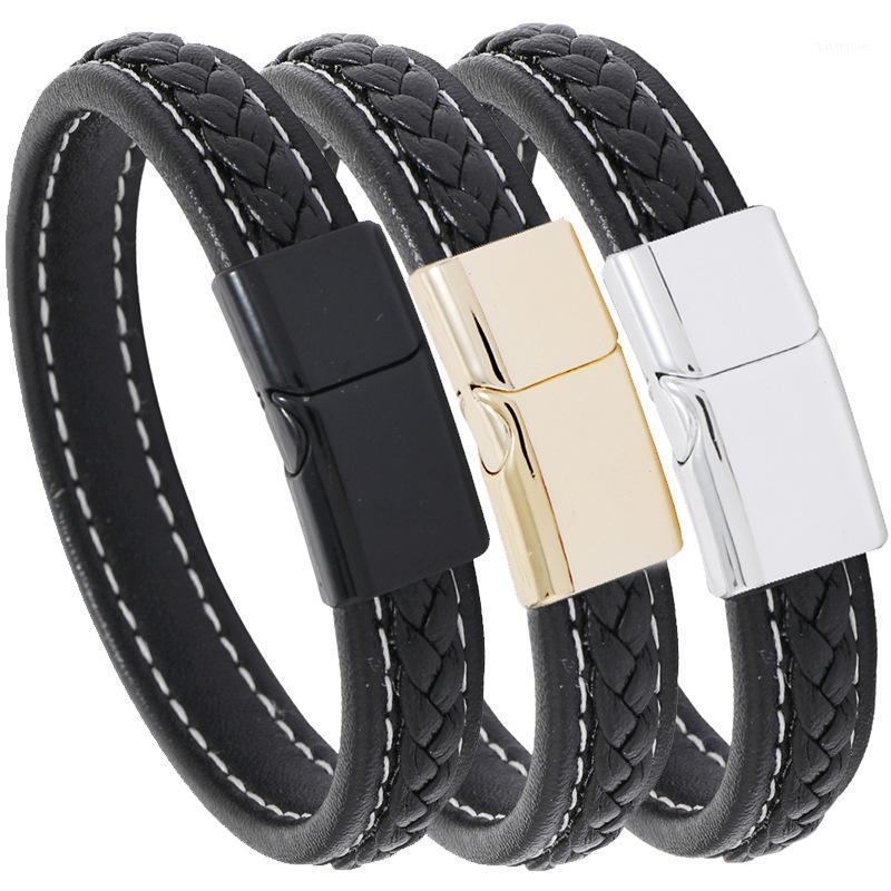 

Fashion Braided Leather Bracelet Men's Magnetic Clasp Doublelayer Design Wrapping Bangle Male Simplicity Jewelry Party Gift1