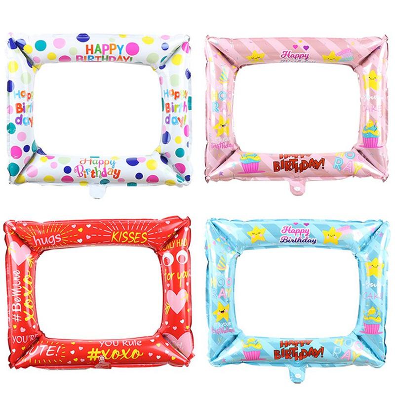 

Birthday Photo Booth Foil Balloons Happy Birthday Photo Frame props Party Decorations Kids Baby Shower Boy