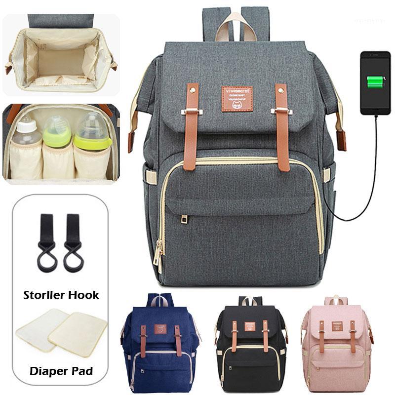 

Baby Diaper Bags USB Port Mommy Bag Super Large Travel Backpack Maternity Bag Waterproof Nappy Pad Stroller Hook Changing1, Pink