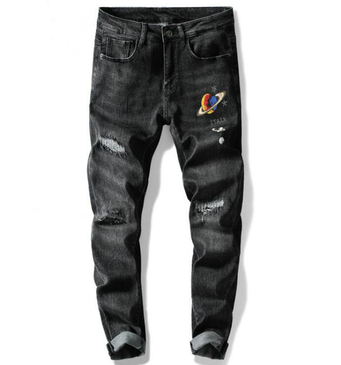 

21ss men's italy brand designers jeans distressed ripped slim fit motorcycle biker denim pants mens leisure fashion jeans s1, Blue