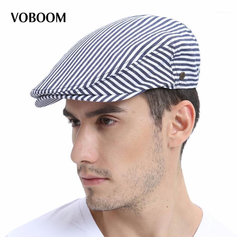 

VOBOOM Summer Flat Cap Black Navy Blue Stripe Ivy Caps Men Women Cotton Gatsby Hat Newsboy 1491
