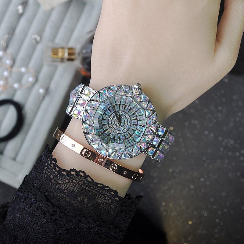 

2020 Top Brand Fashion Women Quartz Watch Stainless Steel Watches Lady Shining Dress Bracelet Big Diamond Clocks Montre Femme, 288a