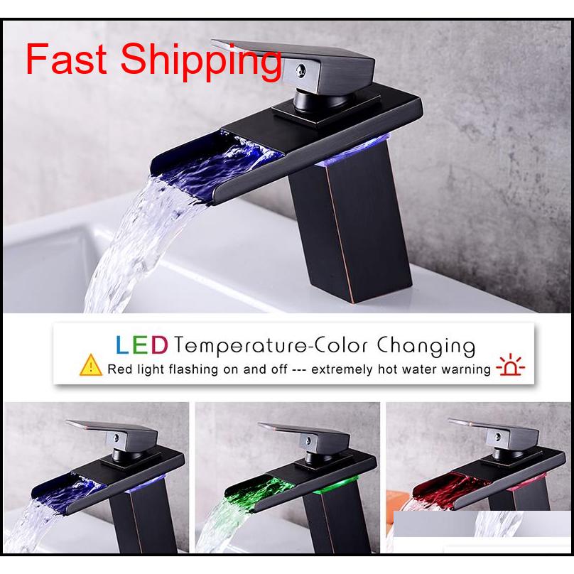 

Led Sensor Color Change Bathroom Faucet Black Chrome Basin Mixer Waterfall Spout Cold And Hot Water qylTKY bdesports