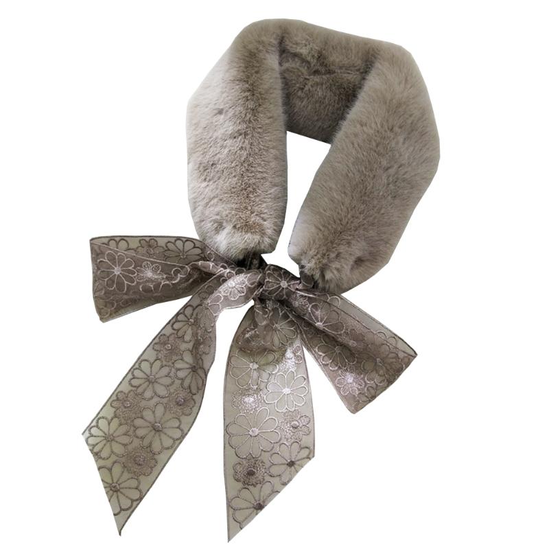 

Fashion Winter Plush Women Scarf Warm Faux Fur Lace Ribbon Patchwork Collar Shawl Neck Wraps Femme Muffler Fular Encharpe